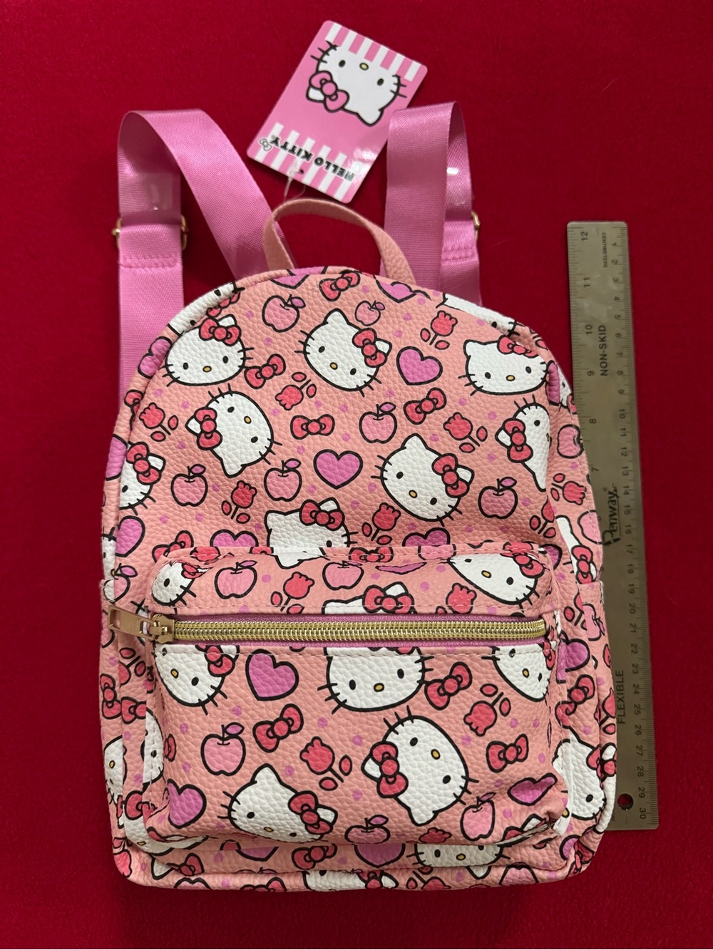 NWT Hello Kitty Pink Patterned Mini Backpack with Hearts & Apples